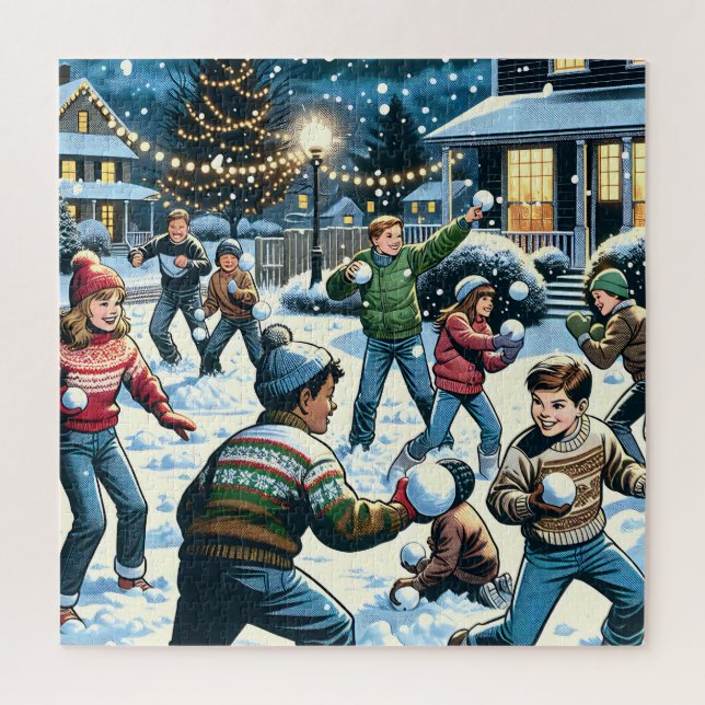 Puzzle Scène d'hiver nostalgique | Lutte contre le snowba (Vertical)