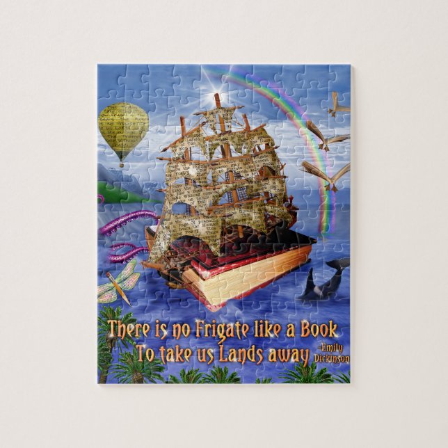 Puzzle Scène d'océan de bateau de livre avec la citation (Vertical)