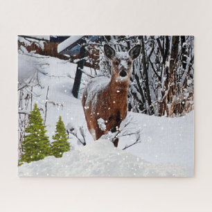 Puzzle Scène hivernale enneigée avec faune de cerfs mulet