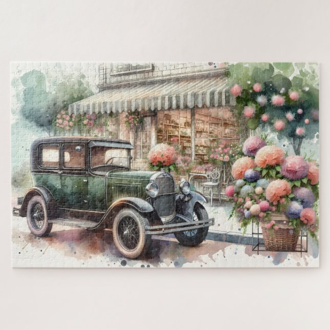 Puzzle Scène Retro Car & Blooming Boutique (Horizontal)