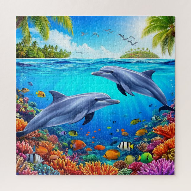 Puzzle Scène Sous-Marine Tropicale Avec Dauphins (Vertical)