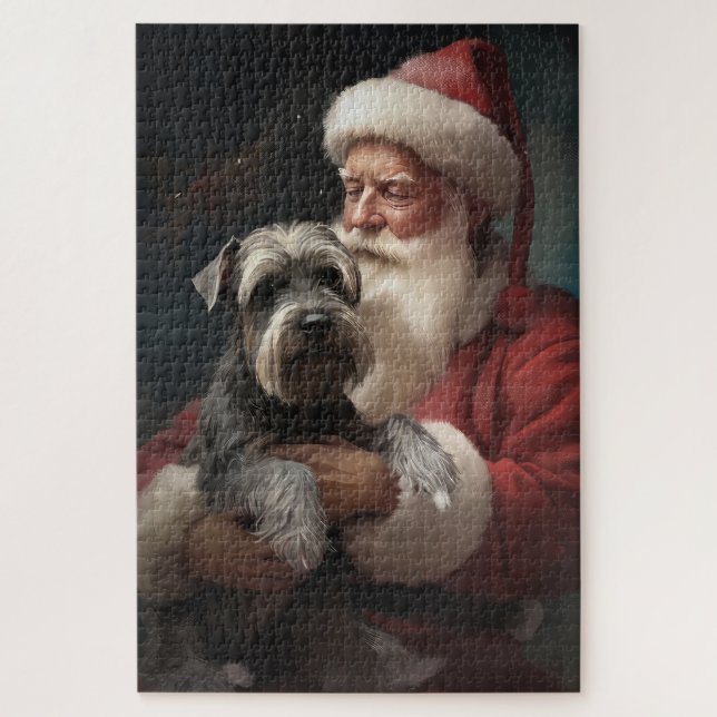 Puzzle Schnauzer avec Noël Festif du Père Noël (Vertical)