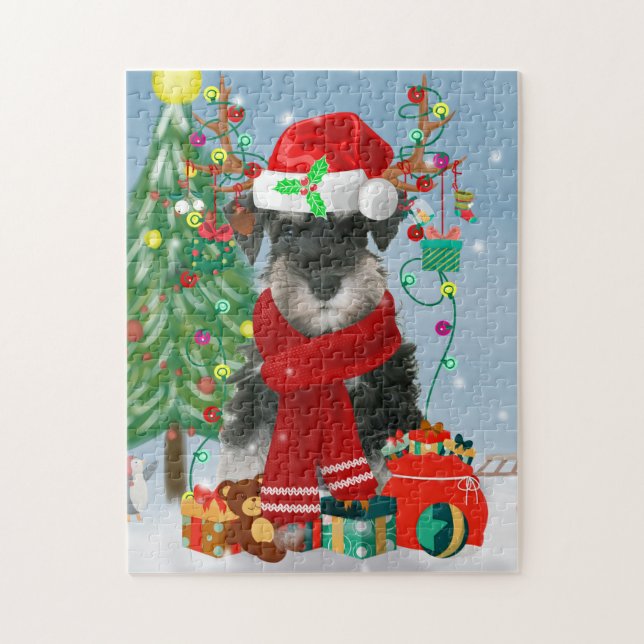 Puzzle Schnauzer Chien à Noël de neige (Vertical)
