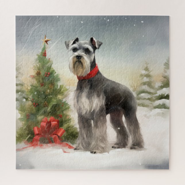 Puzzle Schnauzer Chien à Noël de neige (Vertical)