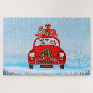 Puzzle schnauzer Chien dans une voiture avec le Père Noël