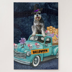 Puzzle Schnauzer Chien Halloween Camion Effrayant nuit