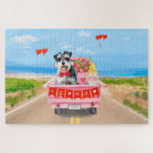 Puzzle Schnauzer Chien Saint Valentin Coeurs de camion