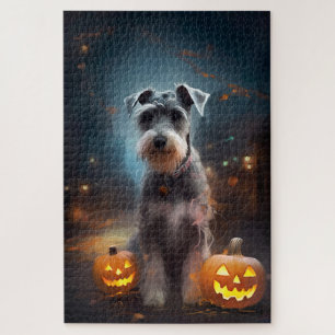 Puzzle Schnauzer d'Halloween avec la peur Citrouille