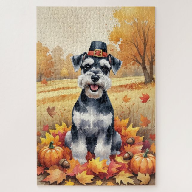 Puzzle Schnauzer En Automne Laisse L'Art Thanksgiving (Vertical)