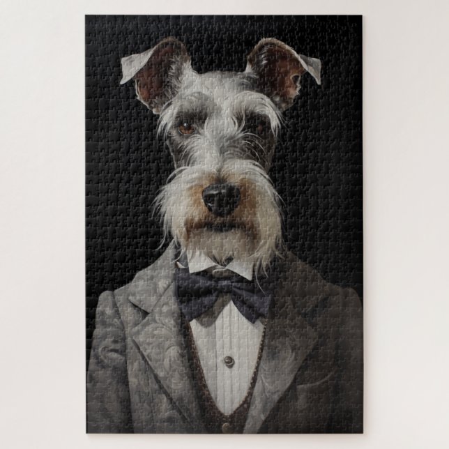 Puzzle Schnauzer Portrait de chien Gray Suit Bow Cravate (Vertical)