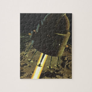 Puzzle Science-fiction vintage, atterrissage de fusée sur