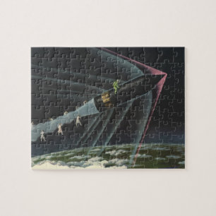 Puzzle Science-fiction vintage d'un astronaute chevauchan