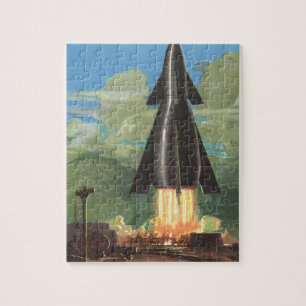 Puzzle Science-fiction vintage, fusée décollant de la Ter