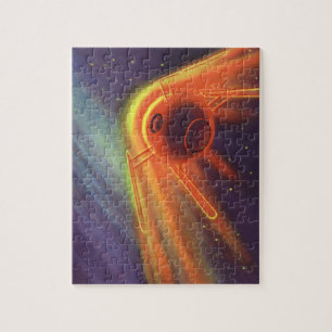 Puzzle Science-fiction vintage, fusée lumineuse dans l'es