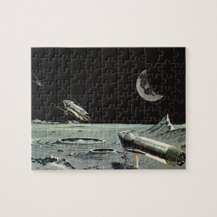 Puzzle Science-fiction vintage, Fusées spatiales Lune Pla