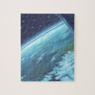 Puzzle Science-fiction vintage, Terre la nuit avec des ét