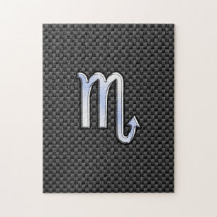 Puzzle Scorpio Zodiac Sign on Carbon Fibre Print
