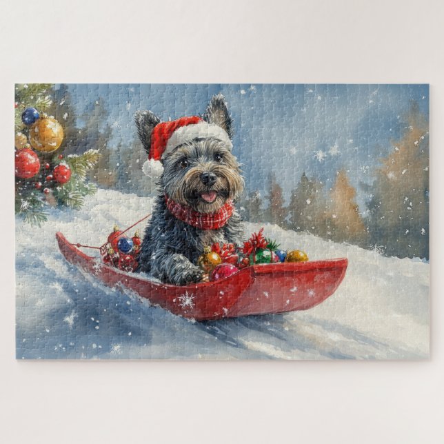 Puzzle Scottish Terrier dans Sledge laissez-le neiger Noë (Horizontal)