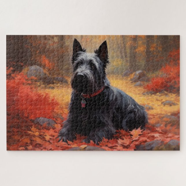 Puzzle Scottish Terrier en automne Leaves Fall Inspire (Horizontal)