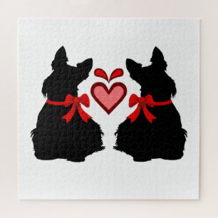 Puzzle Scottish Terrier noir sihouette coeur/676 pièce