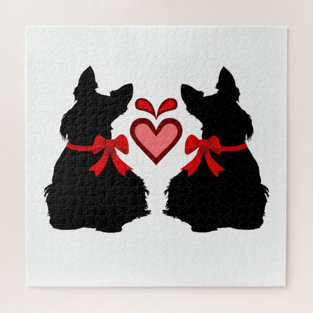 Puzzle Scottish Terrier noir sihouette coeur/676 pièce (Horizontal)