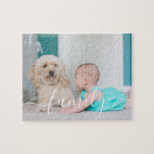 Puzzle Script de famille personnalisé avec photo élégante