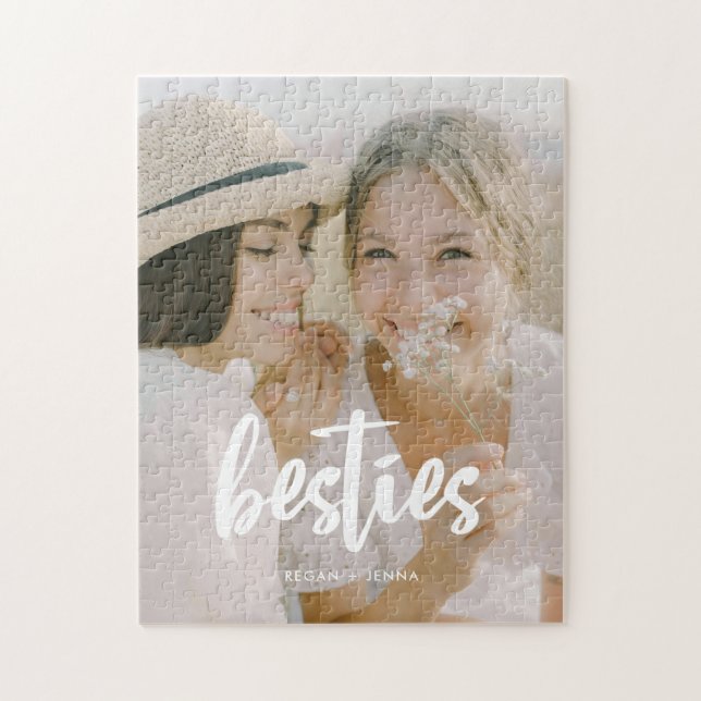 Puzzle Script minimaliste personnalisé 'Besties' Photo &  (Vertical)