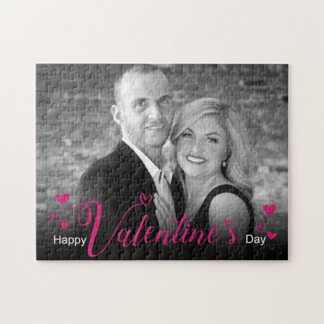Puzzle Script rose moderne Coeurs chic Black White Photo (Horizontal)