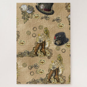 Puzzle Sculptures de Steampunk sur Tan Leather Texture
