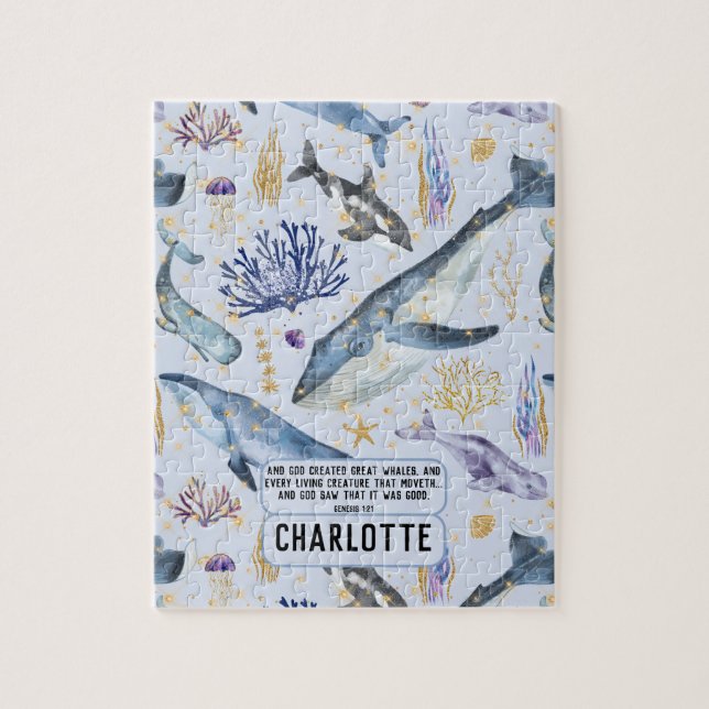 Puzzle Sea Life Whales Christian Bible Verse Nom du coupl (Vertical)