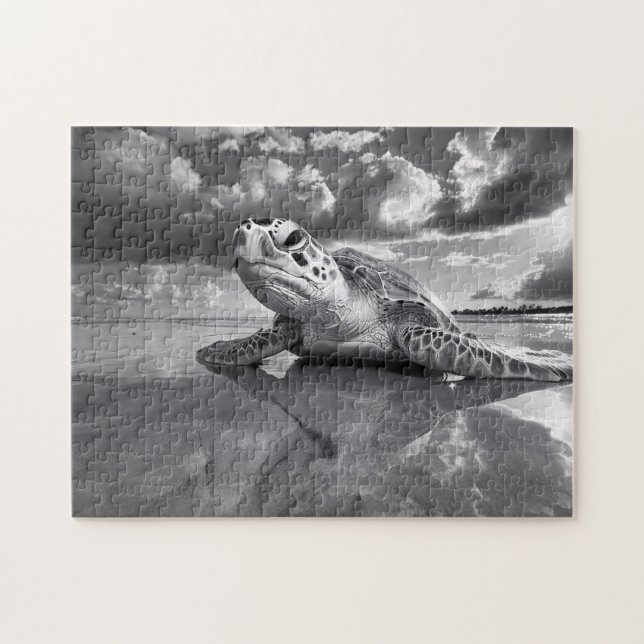 Puzzle Sea Turtle Art noir et blanc (Horizontal)
