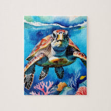 Sea Turtle Watercolor Tropical Ocean