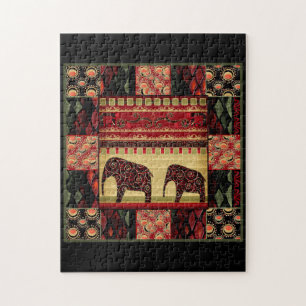 Puzzle Seamless african patchwork ornamental indian eleph