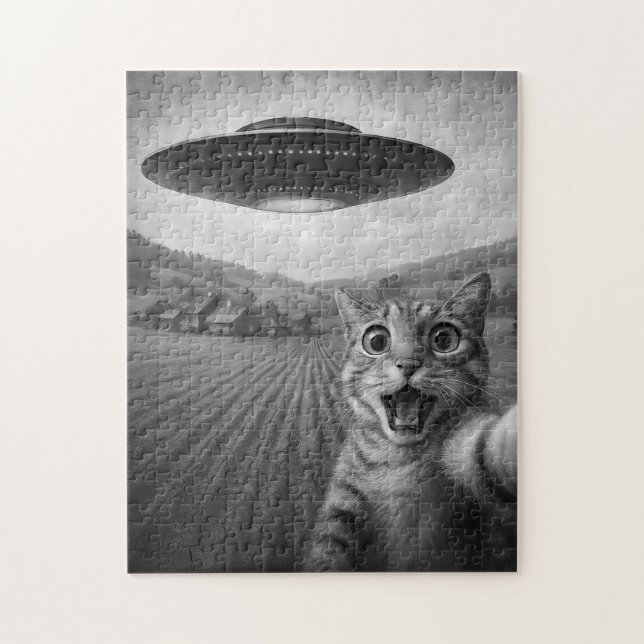 Puzzle Selfie De Chat Avec Alien UFO Drôle Cadeaux De Cha