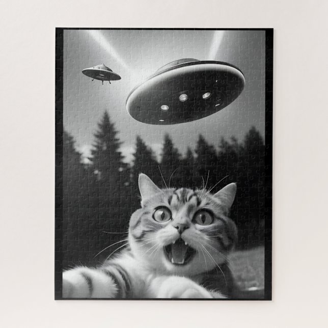 Puzzle Selfie de chat drôle avec des drones Aliens UFO (Vertical)
