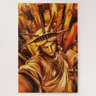 Puzzle Selfie-Style Statue of Liberty Oil Painting