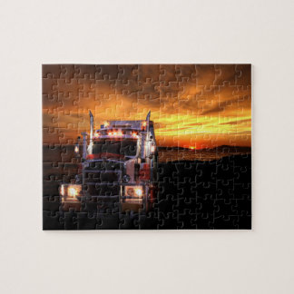 Puzzle Semi-camion au coucher du soleil