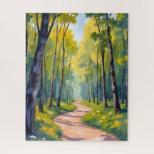 Sentier de printemps | Nature aquarelle forêt vert