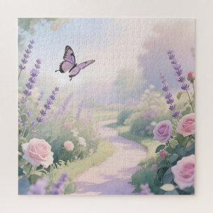 Puzzle Sentier papillon de jardin de roses lavande rêveur