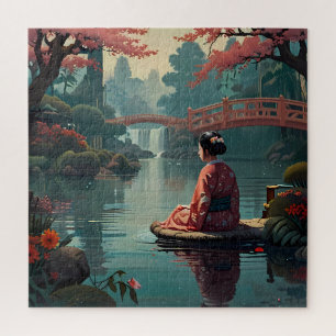 Puzzle "Sérénité au coucher du soleil : l'art chinois tra