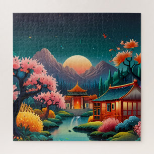 Puzzle "Sérénité au coucher du soleil : l'art chinois tra