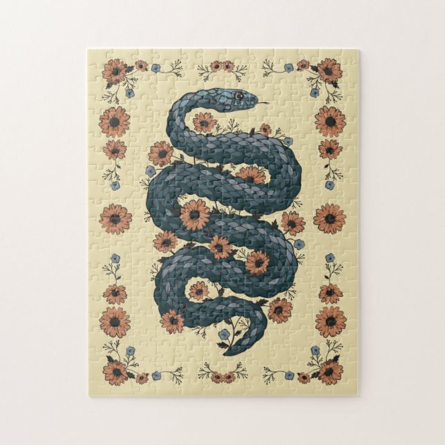 Puzzle Serpent floral (bleu) (Vertical)