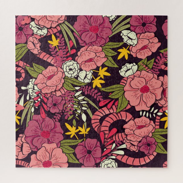 Puzzle Serpents de la jungle, fleurs tropicales, motif vi (Vertical)