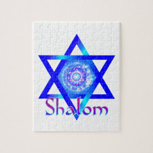 Puzzle Shalom et étoile de David bleue