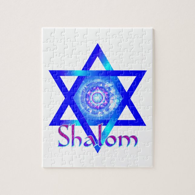 Puzzle Shalom et étoile de David bleue (Vertical)