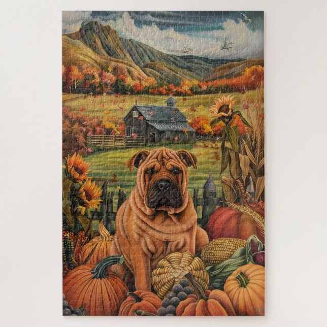 Puzzle Shar Pei Chien Moisson Automne Thanksgiving (Vertical)