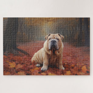 Puzzle Shar Pei dans les feuilles d'automne tombent inspi