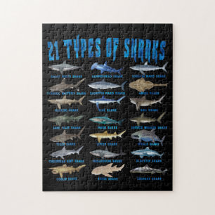 Puzzle Shark Lovers 21 Types of Sharks Ocean Animal