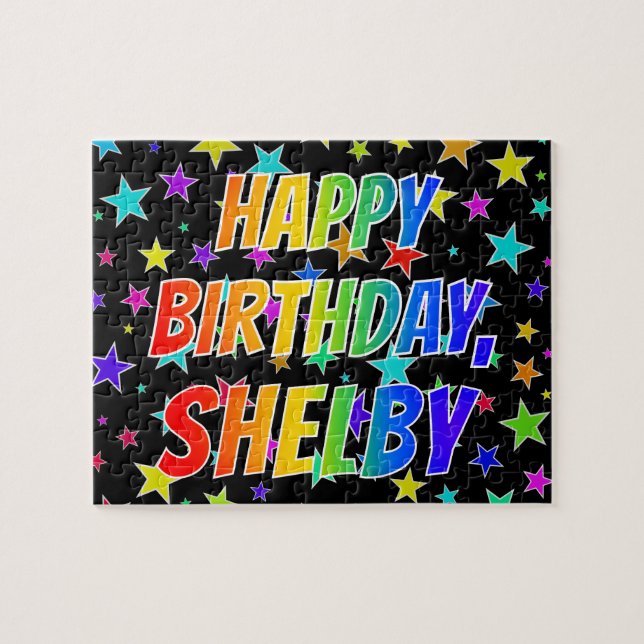 Puzzle "SHELBY" Prénom, Amusant "HEUREUX ANNIVERSAIRE" (Horizontal)
