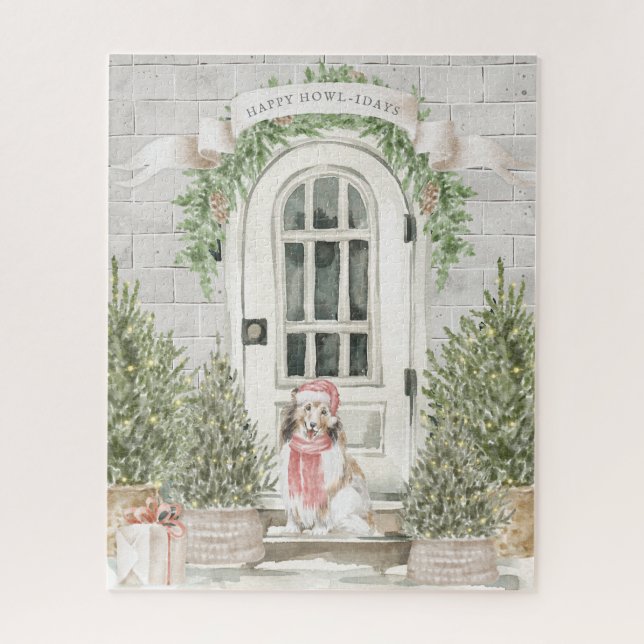 Puzzle Sheltie Porte avant Noël (Vertical)